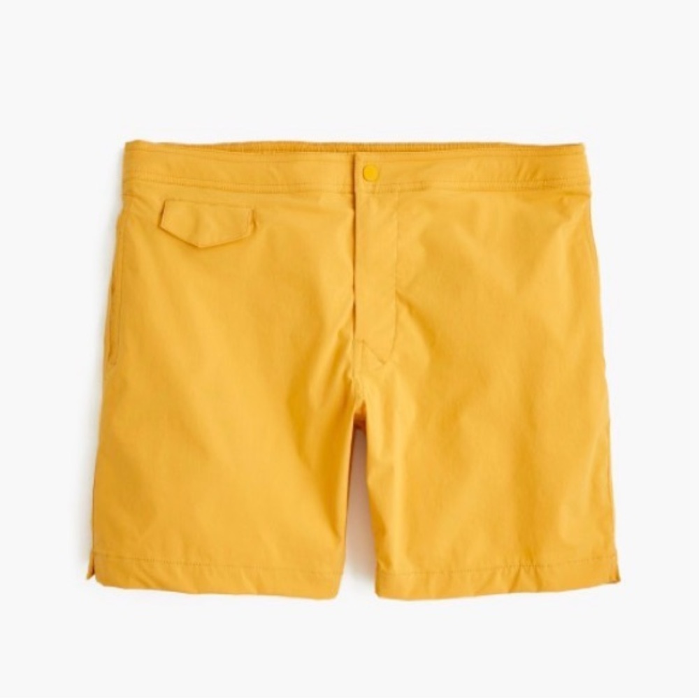 J.Crew 7” stretch eco pool short in solid yellow, size 30